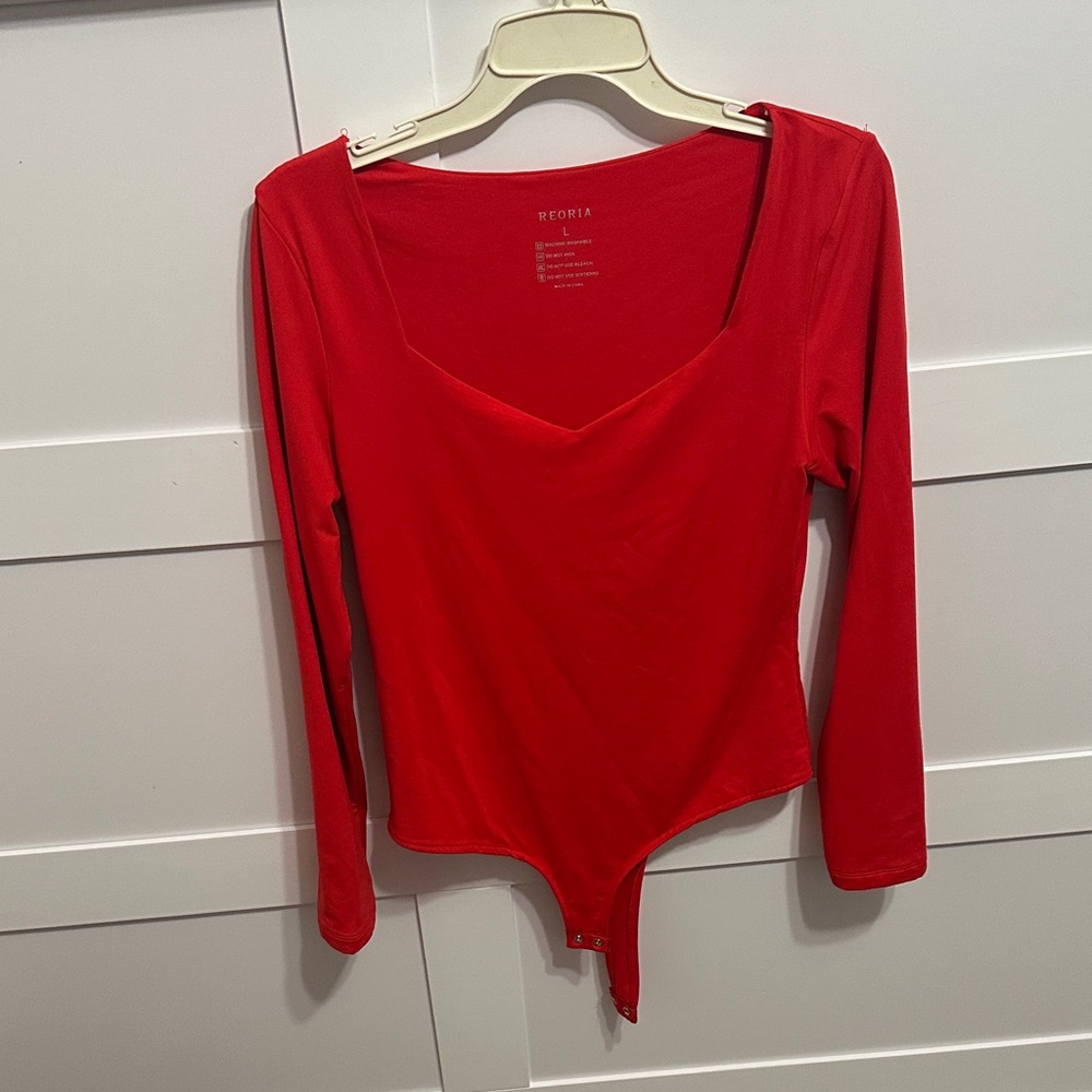 Reformation Vivid Red Long Sleeve Bodysuit